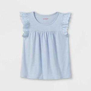 Girls' Slub-Knit Eyelet T-Shirt - Cat & Jack Light Blue Size XL